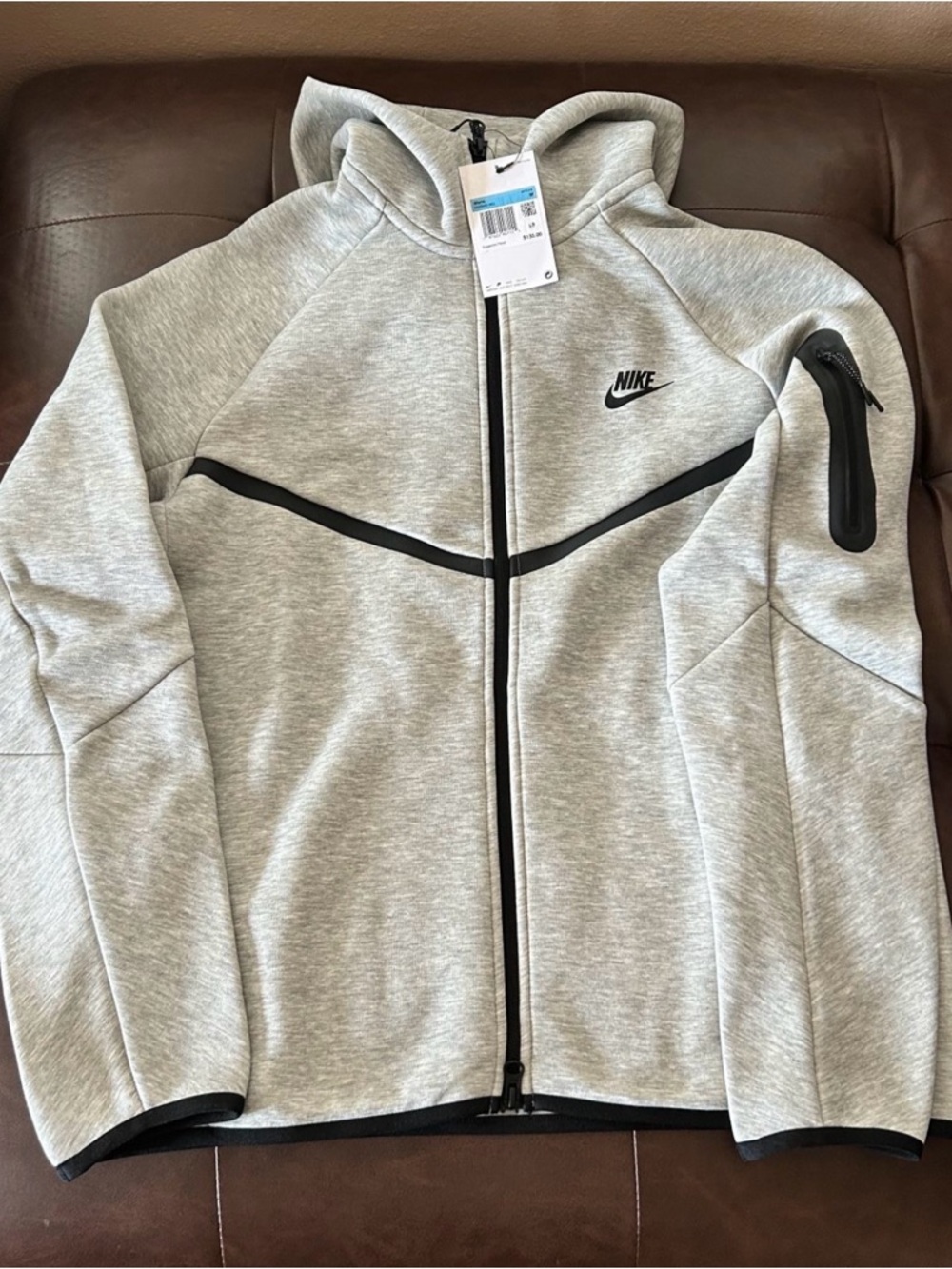 Nike sportswear tech Windrunner Light Heather Gray Hooded Zip with Black Logo